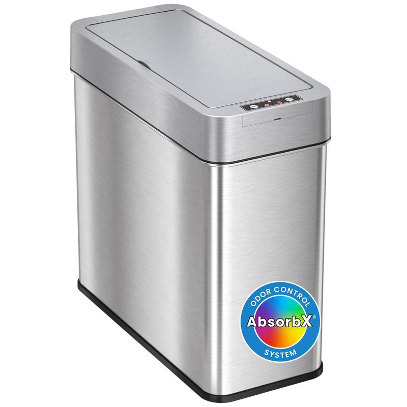 iTouchless 4 Gallon Bathroom Trash Can with Lid and Deodorizer Lid Opens Right, 15 Liter Stainless Steel Slim Automatic Small Waste Basket Dustbin for Bedroom Home Office Livingroom Garage - Image 1